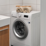 Waschmaschine mit Handtüchern oben drauf